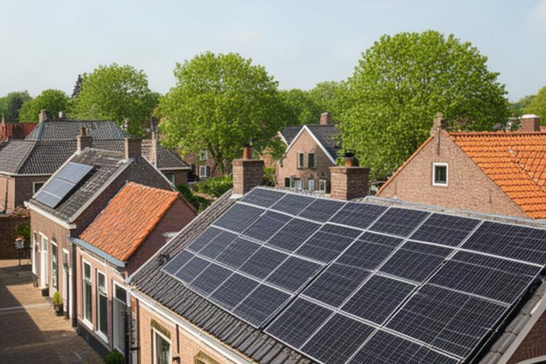 Zonnepanelen op daken van woningen in een Gelderse dorpskern